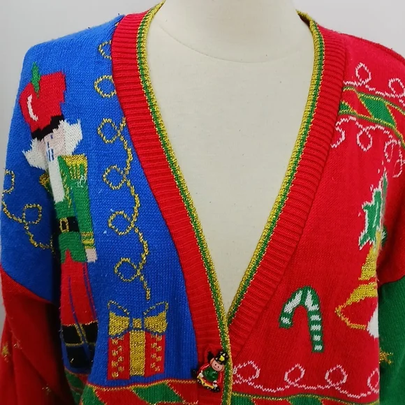 Vintage Casual Corner v-neck Christmas cardigan-sz M - Picture 2 of 12